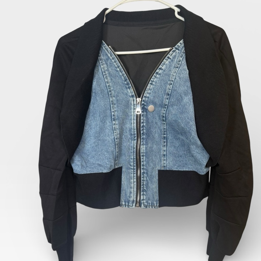 Micas Patchwork Zipper Denim Outerwear Jacket - image 5